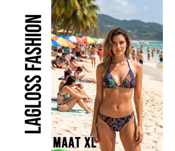 LaGloss Sexy Retro Print Halterneck Bikni Set - Maat XL