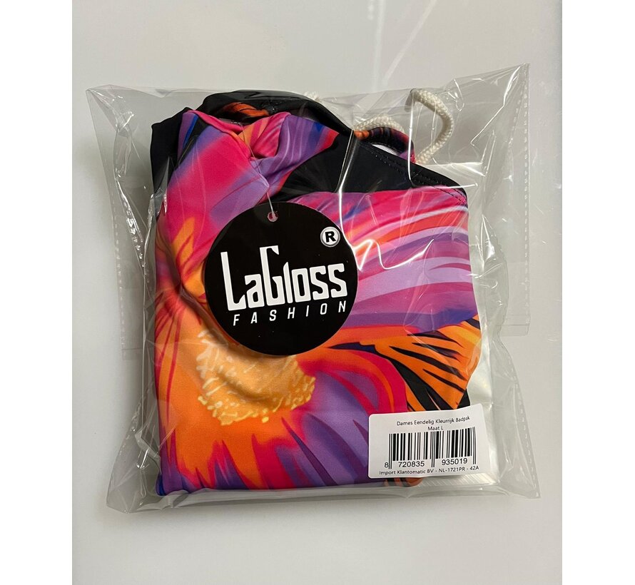 LaGloss® Dames Eendelig Kleurrijk Badpak – Rugloos Sportief Zwempak met Hoge Stretch & Sneldrogende Stof – Perfecte Pasvorm voor Strand, Zwembad & Vakantie – Maat L