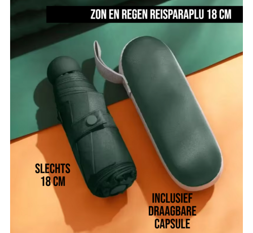 Allernieuwste.nl Allernieuwste.nl® Opvouwbare Reisparaplu Waterdicht en Anti-UV - Mini Parapluvoor Zak of Tas - Modische Kleuren - Incl Capsule -  parapluie - Kleur Groen
