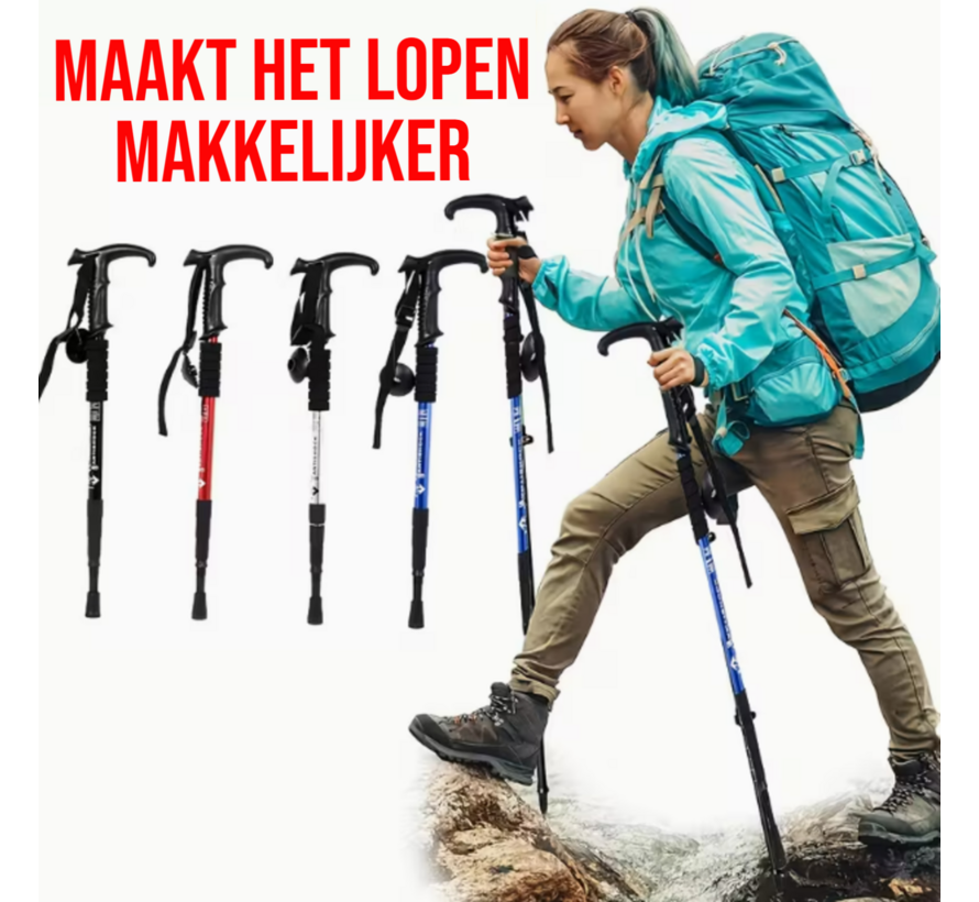 2 Stuks Nordic Walking Stick Rood – Verstelbare Aluminium Wandelstok - Uitschuifbaar 50–110 cm