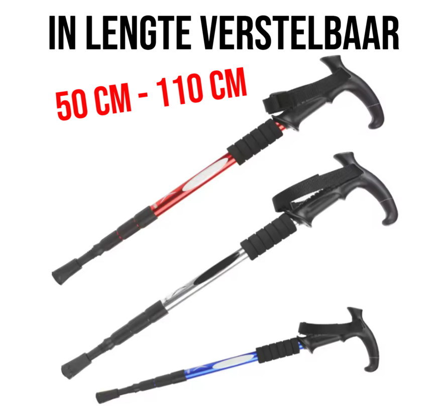2 Stuks Nordic Walking Stick Zilver – Verstelbare Aluminium Wandelstok - Uitschuifbaar 50–110 cm