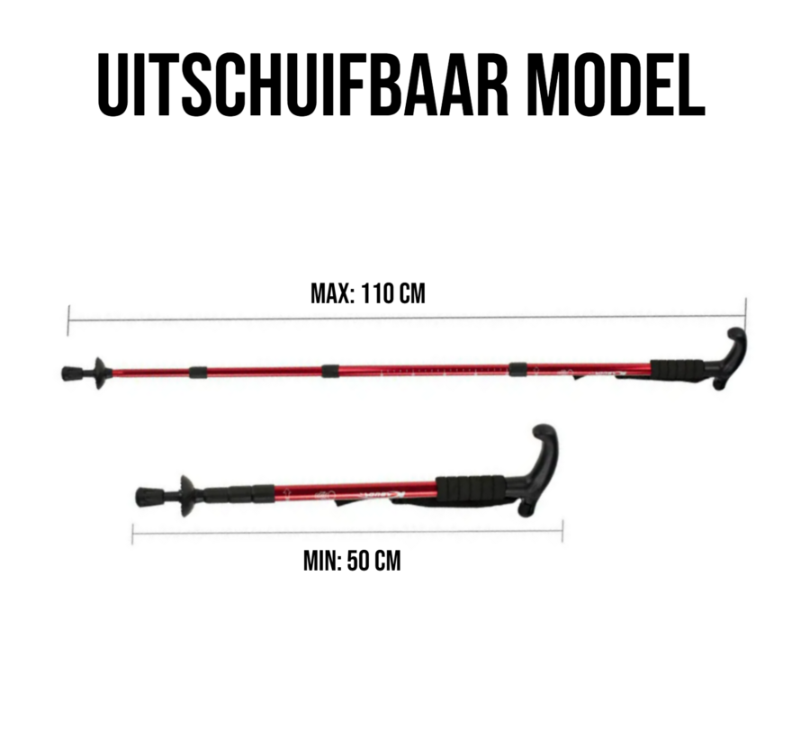 2 Stuks Nordic Walking Stick Zwart – Verstelbare Aluminium Wandelstok - Uitschuifbaar 50–110 cm