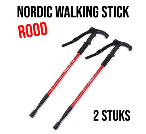 Allernieuwste.nl® 2 Stuks Nordic Walking Stick Rood – Verstelbare Aluminium Wandelstok - Uitschuifbaar 50–110 cm