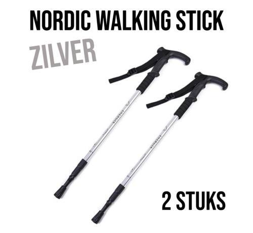 Allernieuwste.nl® 2 Stuks Nordic Walking Stick Zilver – Verstelbare Aluminium Wandelstok - Uitschuifbaar 50–110 cm