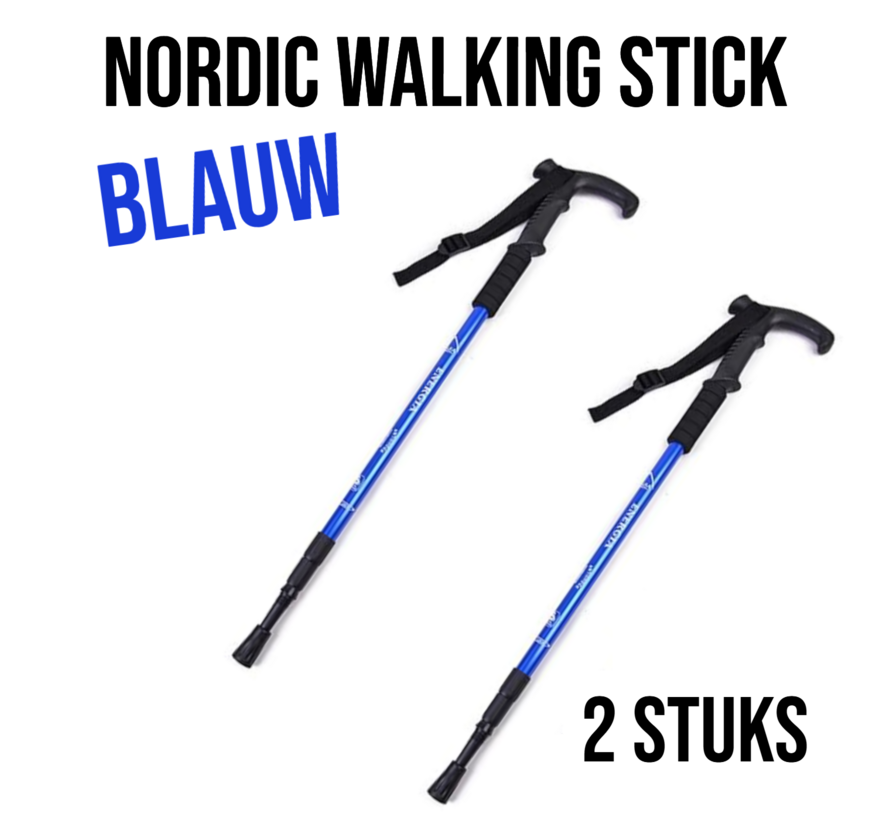 2 Stuks Nordic Walking Stick Blauw – Verstelbare Aluminium Wandelstok - Uitschuifbaar 50–110 cm