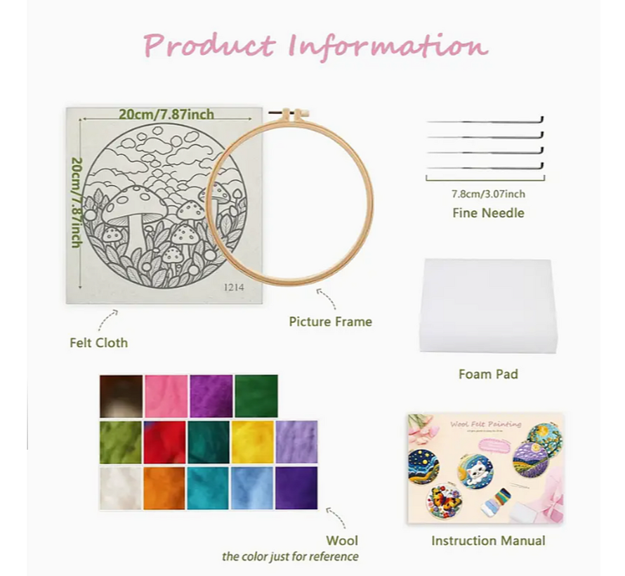 DIY Naaldvilt Wolvilt Pakket – Complete Starterset Puppy met Roze Lucht– Met Wol, Naalden, Borduurring & Handleiding – Creatief Hobbypakket voor Beginners & Gevorderden