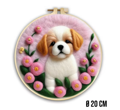 Allernieuwste.nl® DIY Naaldvilt Wolvilt Pakket – Complete Starterset Puppy met Roze Lucht– Met Wol, Naalden, Borduurring & Handleiding – Creatief Hobbypakket voor Beginners & Gevorderden