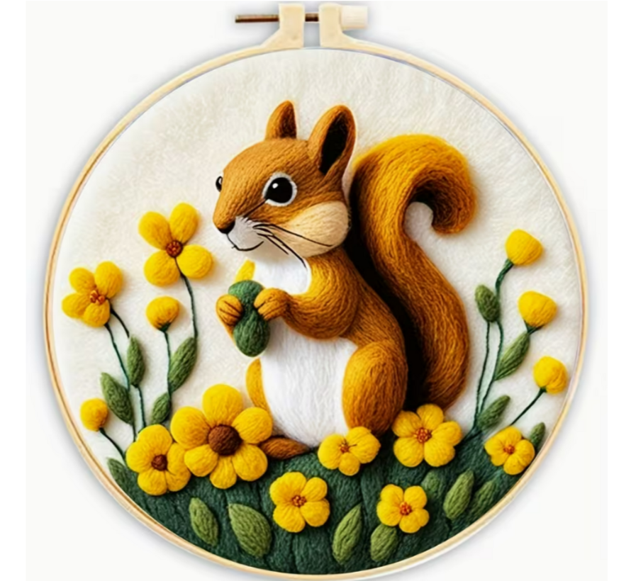 DIY Naaldvilt Wolvilt Pakket – Complete Starterset Eekhoorn – Met Wol, Naalden, Borduurring & Handleiding – Creatief Hobbypakket voor Beginners & Gevorderden