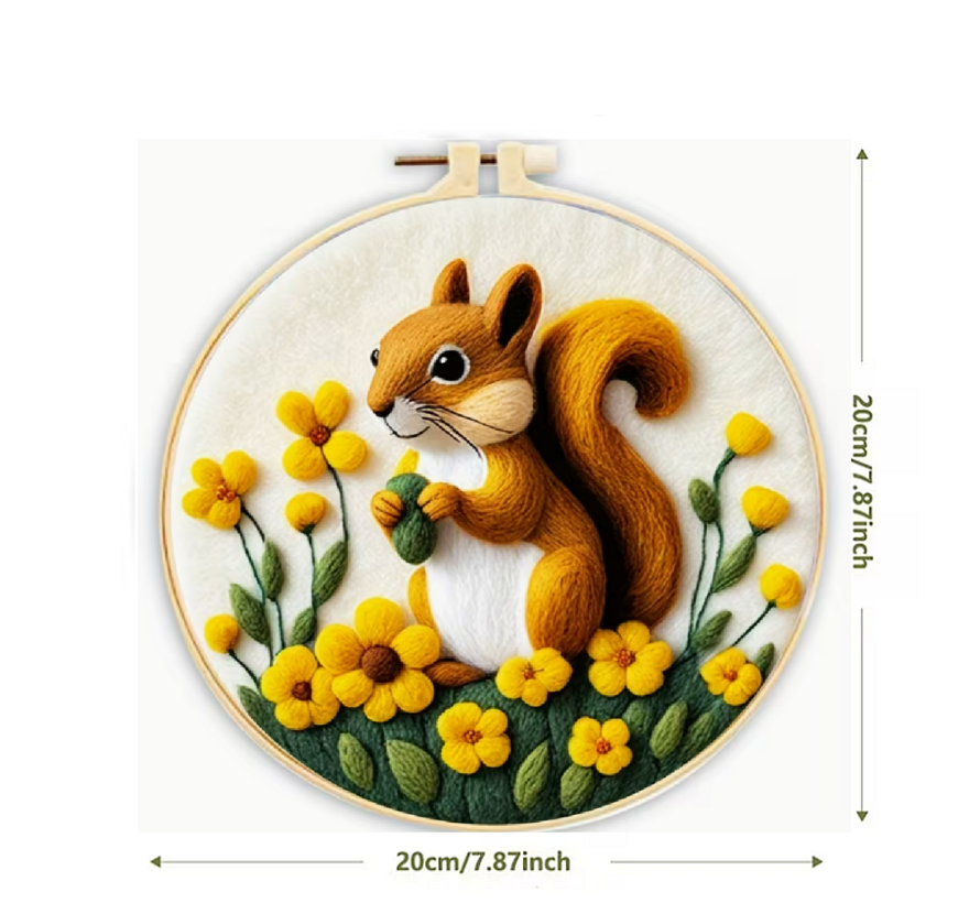 DIY Naaldvilt Wolvilt Pakket – Complete Starterset Eekhoorn – Met Wol, Naalden, Borduurring & Handleiding – Creatief Hobbypakket voor Beginners & Gevorderden
