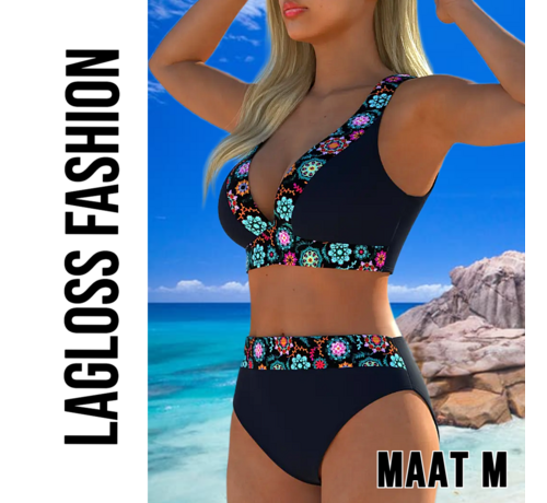 LaGloss LaGloss® Dames Bikini Set – 2-delig Mandala Print – V-hals – Hoge Taille – Modieuze Zwemkleding Strandoutfit – Maat M