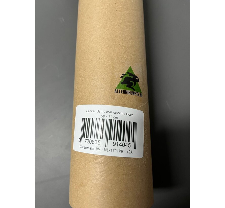 Allernieuwste.nl® Canvas Schilderij Dame met enorme Hoed - Kunst aan je Muur - Modern - zwartwit en oranje - 50 x 75 cm