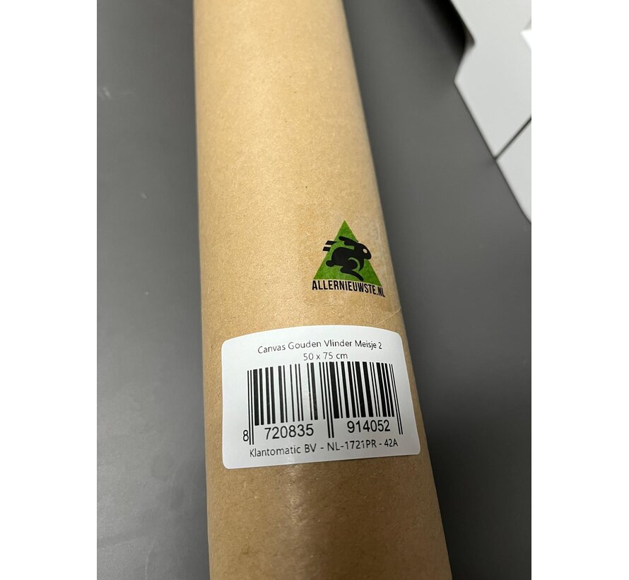 Allernieuwste.nl® Canvas Schilderij Gouden Vlinder Meisje 2 - Kunst aan je Muur - Modern - zwartwit en goud - 50 x 75 cm