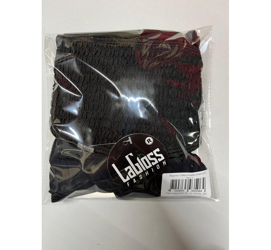 LaGloss® Elegante 2-Delige Tankini met Hoge Stretch & Verfijnde Details - Zwart Strapless Zwempak – Maat S