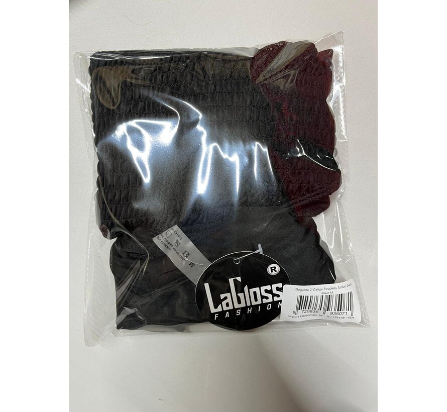 LaGloss® Elegante 2-Delige Tankini met Hoge Stretch & Verfijnde Details - Zwart Strapless Zwempak – Maat M
