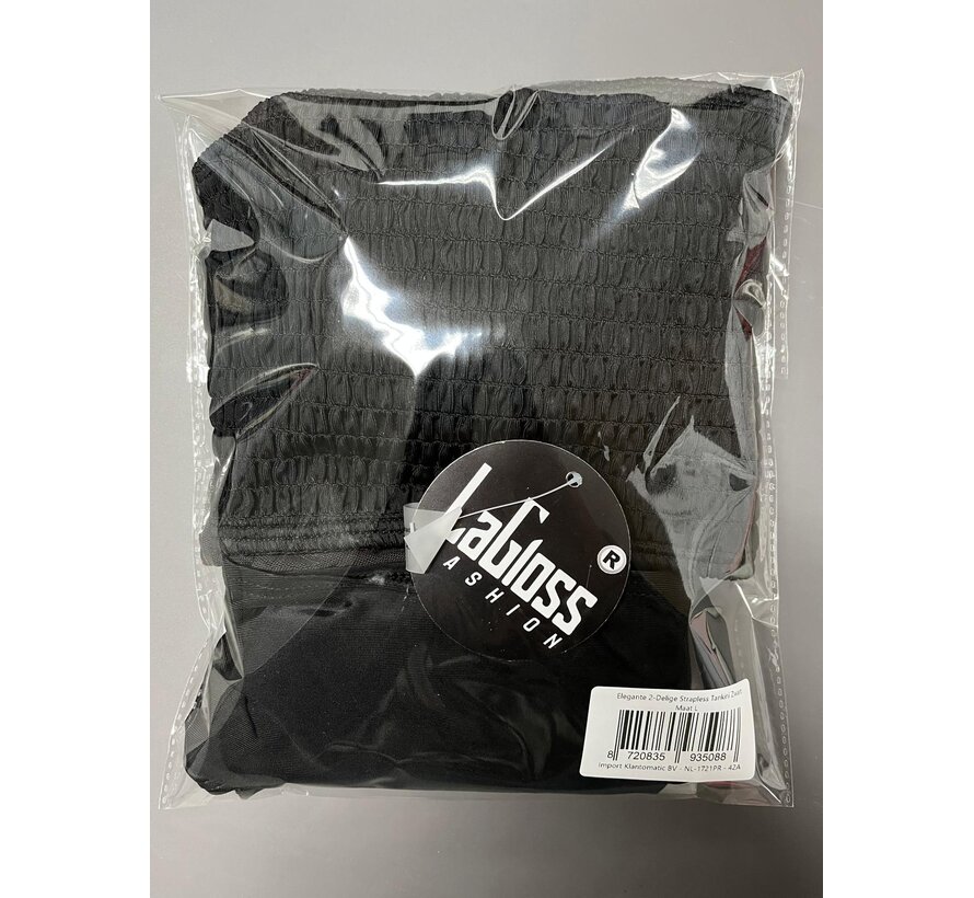 LaGloss® Elegante 2-Delige Tankini met Hoge Stretch & Verfijnde Details - Zwart Strapless Zwempak – Maat L