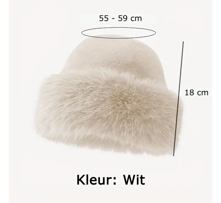 LaGloss® FakeFur Muts Wit - Modieus & Winterwarm - 55-59cm - Faux Fur Stijl - Wit