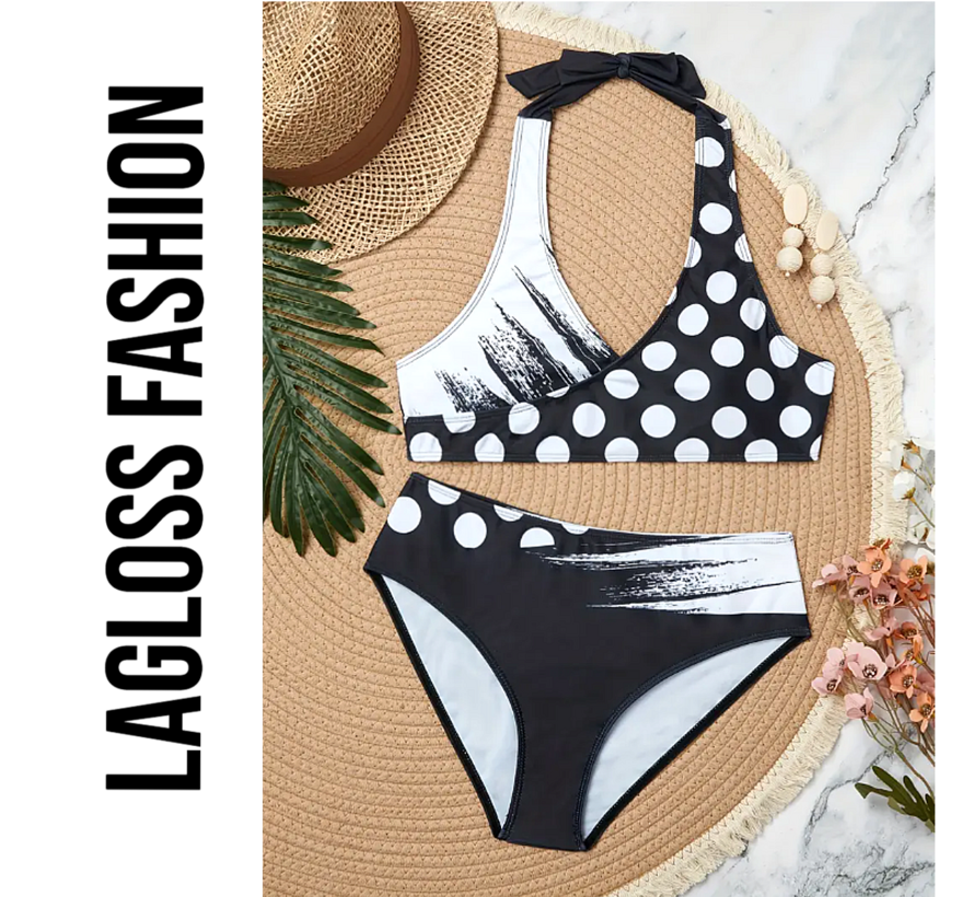 LaGloss® 2-Delige Bikini Set met Zwart Wit Print Maat M - Trendy Badmode voor Dames