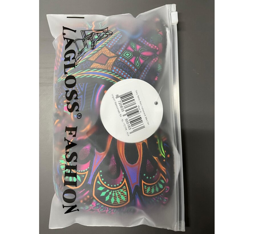 LaGloss® Sexy Retro Print Halterneck Bikini Set met Bindsluiting & Hoge Stretch - Maat XL