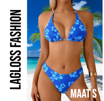 LaGloss Blauwe Bloemenprint Bikini Dames – Maat S