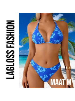 LaGloss Blauwe Bloemenprint Bikini Dames – Maat M