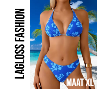 LaGloss Blauwe Bloemenprint Bikini Dames – Maat XL