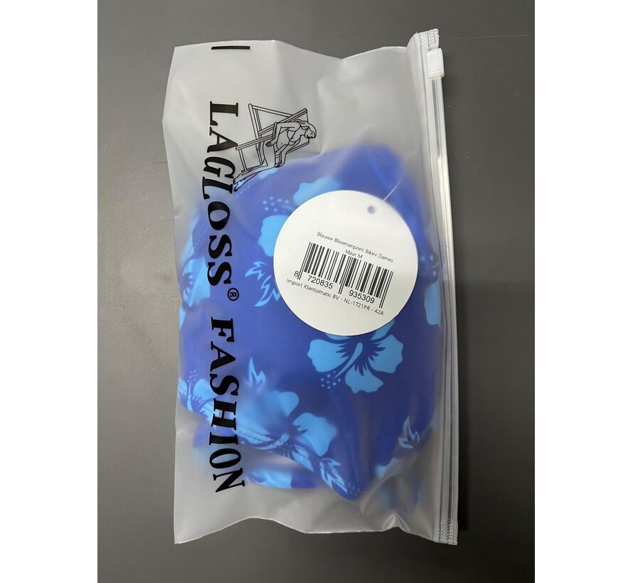 LaGloss® Blauwe Bloemenprint Bikini Dames – Halter Top – 2-delig Badmode - Modieuze Zwemkleding Strandoutfit – Maat M