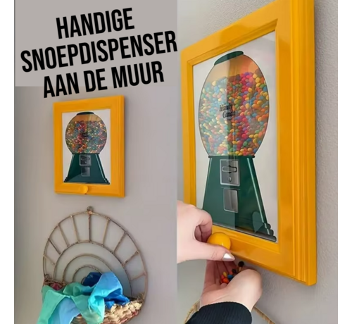 Allernieuwste.nl® Snoep Dispenser Fotolijst Geel – Moderne 2-in-1 Snoepautomaat voor aan de Muur 21×30 cm