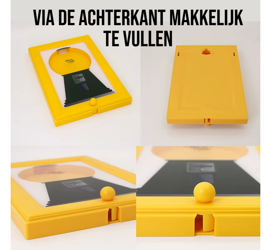 Snoep Dispenser Fotolijst Geel – Moderne 2-in-1 Snoepautomaat voor aan de Muur 21×30 cm