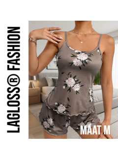 LaGloss Dames Pyjama Set Bloemblaadjesprint en Short – Maat M