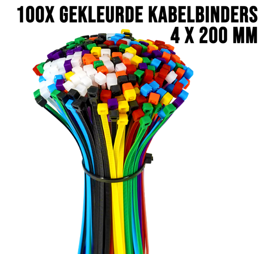 Allernieuwste.nl® Kabelbinders Multicolor Mix - Tyraps TiewrapsKabel Organizer 4 x 200mm Nylon - 100 stuks