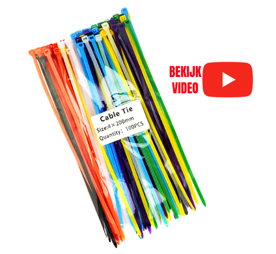 Allernieuwste.nl® Kabelbinders Multicolor Mix - Tyraps TiewrapsKabel Organizer 4 x 200mm Nylon - 100 stuks