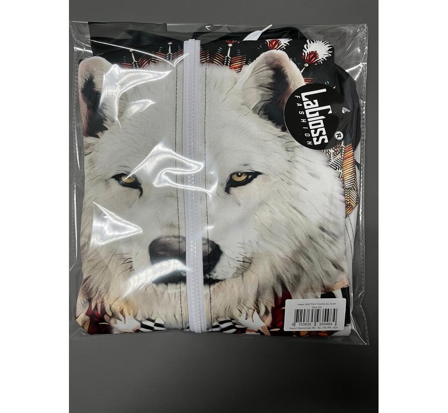 LaGloss® Heren Wolf Print Hoodie Vest Zwart– Fleece Gevoerd Zip-Up Jack met Capuchon, Tribale Wolfpatronen, Zakken & Trekkoord – Warme Wintervest voor Herfst/Winter– Maat XXL