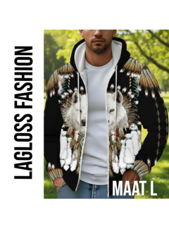 LaGloss Heren Wolf Print Hoodie Jas Zwart – Maat L