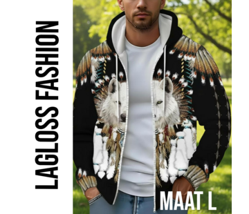 LaGloss Heren Wolf Print Hoodie Jas Zwart – Maat L