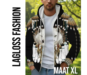 LaGloss Heren Wolf Print Hoodie Jas Zwart – Maat XL