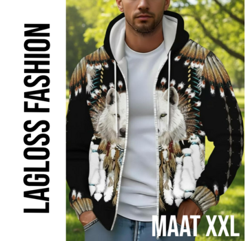 LaGloss Heren Wolf Print Hoodie Jas Zwart – Maat XXL