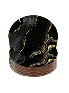 Allernieuwste.nl® 6 Stuks Luxe Houten Marmer Onderzetters - Goud-Zwart - 10 cm