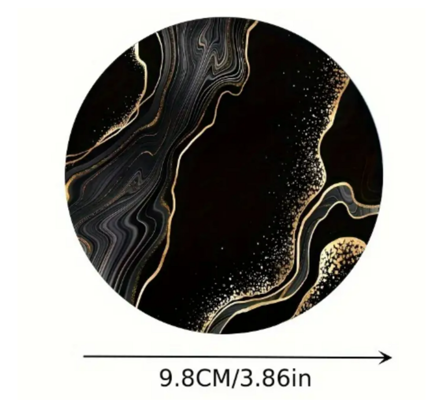 Luxe Marmer Onderzetters voor Glazen 6 Stuks  – Goud-Zwart – Hout Rond 10 cm - Antislip Coasters