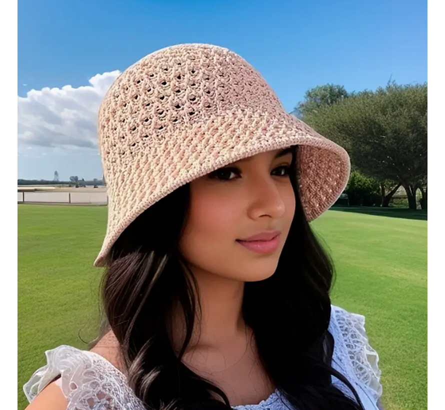 LaGloss® Zomer Strandhoed Roze – Ademende Gehaakte Dameshoed – One Size Fashion Accessoire
