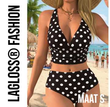 LaGloss Tweedelig Zwart-Wit Stippen Bikini Set – Maat S