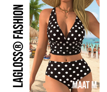 LaGloss Tweedelig Zwart-Wit Stippen Bikini Set – Maat M
