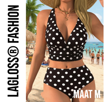 LaGloss Tweedelig Zwart-Wit Stippen Bikini Set – Maat M