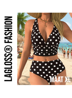 LaGloss Tweedelig Zwart-Wit Stippen Bikini Set – Maat XL