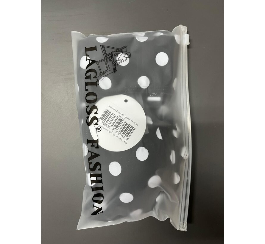 LaGloss® Zwart-Wit Stippen Bikini Set – Tweedelig Dames Badpak met Tijdloos Polkadot Design – Maat S