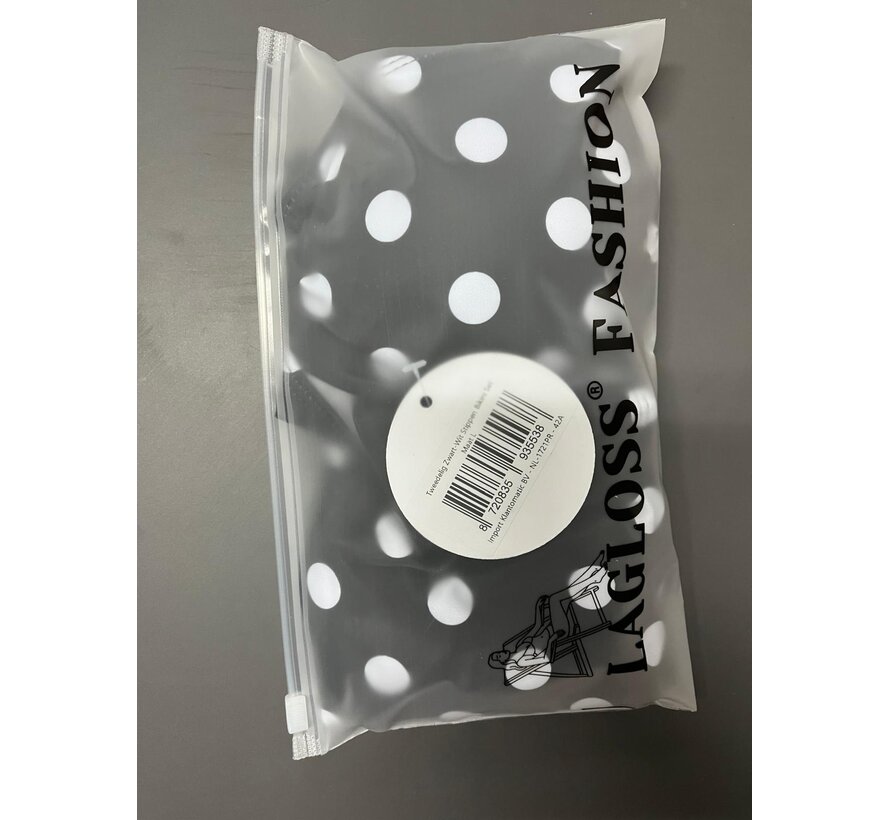 LaGloss® Zwart-Wit Stippen Bikini Set – Tweedelig Dames Badpak met Tijdloos Polkadot Design – Maat L