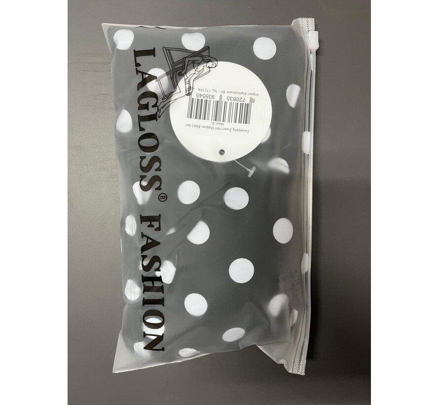 LaGloss® Zwart-Wit Stippen Bikini Set – Tweedelig Dames Badpak met Tijdloos Polkadot Design – Maat XL