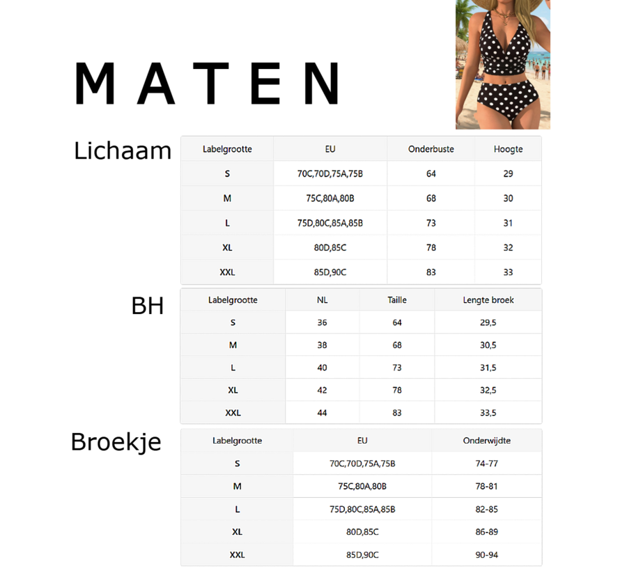 LaGloss® Zwart-Wit Stippen Bikini Set – Tweedelig Dames Badpak met Tijdloos Polkadot Design – Maat L
