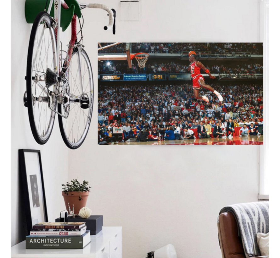 Allernieuwste.nl® Canvas Schilderij Michael Jordan Classic Dunk - Sport - Actiefoto - Poster - 50 x 70 cm - Kleur