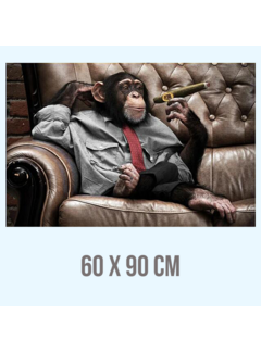 Allernieuwste.nl Canvas Schilderij Gorilla Aap met Sigaar - 60 x 90 cm