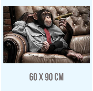 Allernieuwste.nl Canvas Schilderij Gorilla Aap met Sigaar - 60 x 90 cm